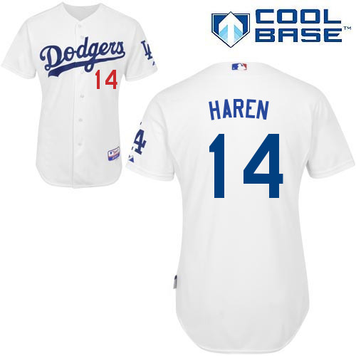 Dan Haren #14 mlb Jersey-L A Dodgers Women's Authentic Home White Cool Base Baseball Jersey